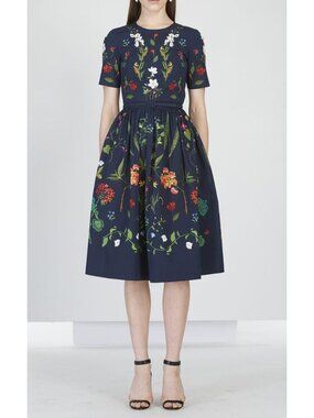OSCAR DE LA RENTA Women's Floral Printed Stretch-Cotton Midi Dress Size 6